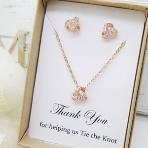 Dê o nó com brincos de zircônia cúbica e conjunto de colar, conjunto de joias para madrinha de casamento, presente para a mãe
