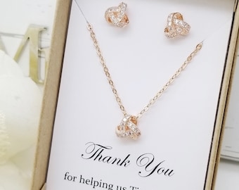 Binden Sie den Knot mit Cubic Zirconia Ohrringe und Halskette Set, Hochzeit Brautjungfer Schmuck-Set Geschenk, Geschenk für Mama