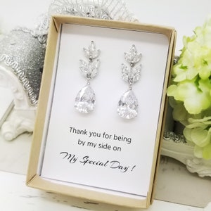 Romantic Teardrop with Long leaves Top Quality Cubic Zirconia Earrings, Bridesmaid earrings gift image 2