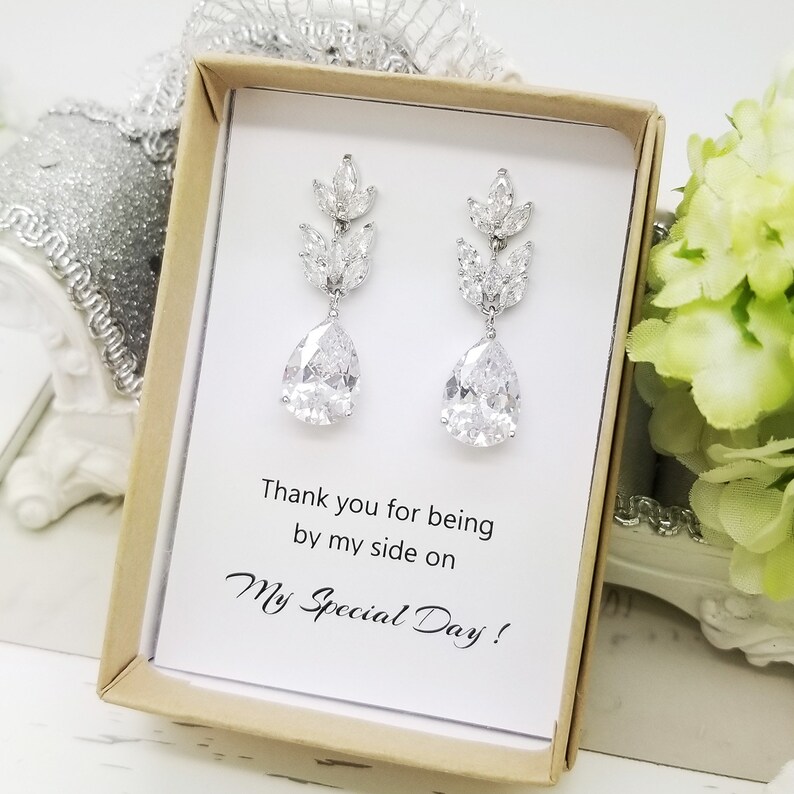 Romantic Teardrop with Long leaves Top Quality Cubic Zirconia Earrings, Bridesmaid earrings gift image 2