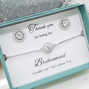 Flat halo Earrings and Bracelet Set ,Bridesmaid Jewelry set Gift