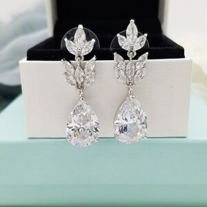 Romantic Teardrop with Long leaves Top Quality Cubic Zirconia Earrings, Bridesmaid earrings gift image 3