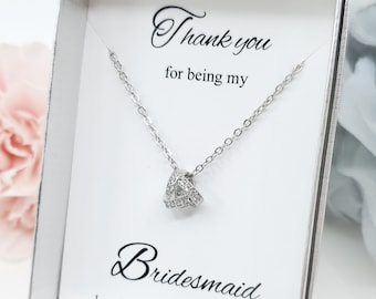 Tie the Knot Necklace with Cubic Zirconia, Wedding Bridesmaid Necklace jewelry gift, Bridal Party Gift