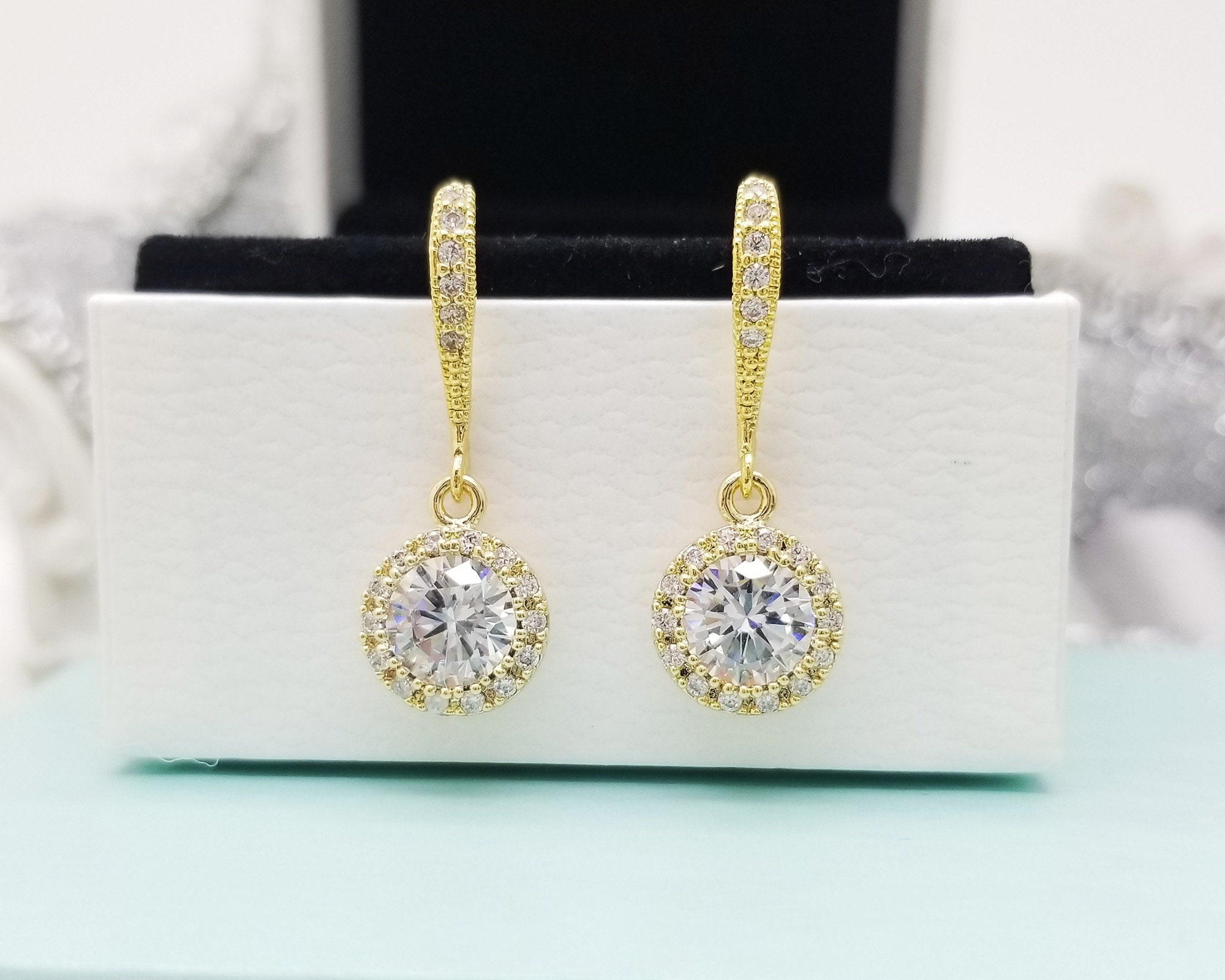 Clearine Set di Gioielli da Sposa per Donne Damigella d'Onore, Argento Placcato Nero Goccia Zirconia cubica Collana Orecchini Lunghi a penzoloni Bracciale per Festa Prom