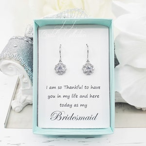 Tiny Radiant dangle CZ Bridesmaid Earrings Gift, Special wedding Party Earrings, Bridal Earrings,Custom Message Bridesmaid Gift