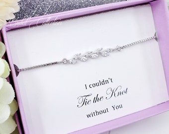 Long Leaves Cubic Zirconia Adjustable bridesmaid Bracelet Gift, Wedding Party Bride Jewelry dainty CZ bracelet personalized gift