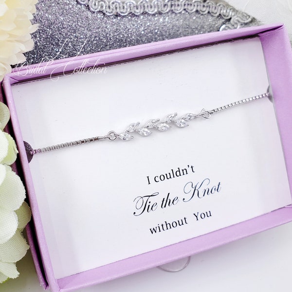 Long Leaves Cubic Zirconia Adjustable bridesmaid Bracelet Gift, Wedding Party Bride Jewelry dainty CZ bracelet personalized gift