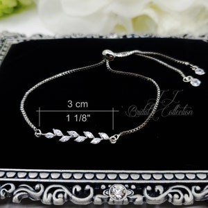 Silver Long Leaves Cubic Zirconia Adjustable bridesmaid Bracelet Gift image 7