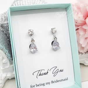 Silver Tiny Teardrop dangle Cubic Zirconia Clip-on Earrings, Flower Girl, Bridesmaid Earrings Gift