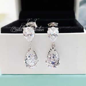 Teardrop Double side CZ Bridesmaid Earrings Gift, Wedding Bridal Party Earrings, Gift for Mom, Best Friend, Custom Bridesmaid gifts
