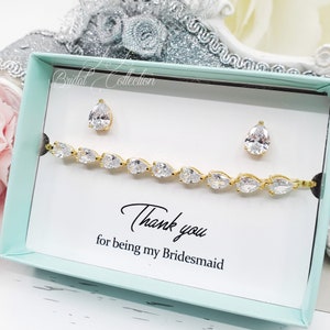Wedding Teardrop Earrings and CZ Adjustable Bridesmaid Bracelet Set gift,  Bridal Bridesmaid Best friend Jewelry Set