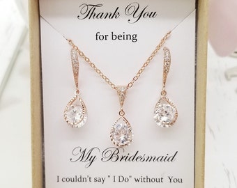 Teardrop Design with Round shape Crystal and ear wire with Crystal Earrings Necklace Set,Bridesmaid Gift Message Box