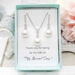 Elegante Perle baumeln 10 mm Perle Ohrringe Halskette Braut Schmuck Set, Geschenk für ihre Mutter, Hochzeit Brautjungfer Schmuck Set Geschenk