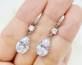 Classy Teardrop dangle earrings for Bridal, Wedding  Bridesmaid Jewelry Gift, Bridal Party Gift, Personalized Bridesmaid