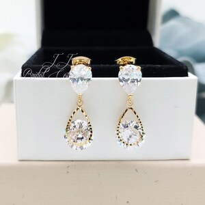 925 SILVER POST Teardrop Double CZ Brautjungfer Ohrringe Geschenk, Hochzeit Geschenk, Braut Ohrringe, Benutzerdefinierte Nachricht Brautjungfer Geschenk, Geschenk für Sie