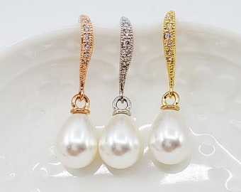 Teardrop drop Pearl dangle Earrings, Handmade Wedding Bridesmaid Earrings gift, Bridal Party Gift