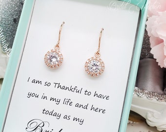 Elegant Halo Round Simple Cubic Zirconia Earrings gift ,Bridesmaid Jewelry Gift