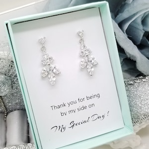 Dainty Leaves dangle Cubic Zirconia Earrings, Bridal Bridesmaid earrings gift, Wedding Gift for Mom