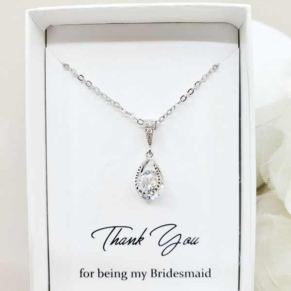 Teardrop Design with Round shape Crystal Necklace,Bridesmaid Gift