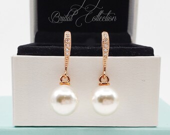 10mm Elegant Pearl dangle Bridesmaid Earrings, Wedding Bridal Pearl Earrings, Bridal Party gift, Handmaid Jewelry,Gift for Her