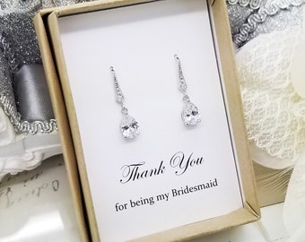 Silver Small Teardrop Dangle Earrings with Ear Wire ,Bridesmaid Gift