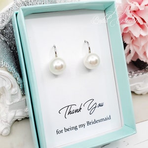 10mm Pearl Silver Modern Unique Wedding Bridesmaid Earrings Gift, Silmple Bridal Pearl Earrings,Bridal Party gift, Gift for Mom