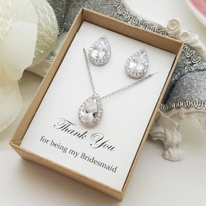 Wedding Bridal Teardrop Bridesmaid CZ Jewelry Set ,Bridesmaid Earrings and Necklace Jewelry Set gift, Gift for Mom Bridal Party