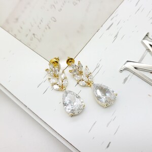 Romantic Teardrop with Long leaves Top Quality Cubic Zirconia Earrings, Bridesmaid earrings gift image 5