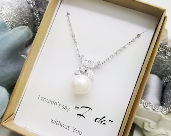 Flower Cubic Zirconia with Pearl Bridesmaid Necklace, Bridal Necklace, Bridesmaid Necklace Gift