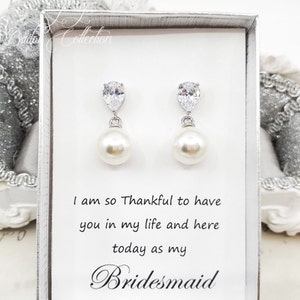Schlichte Träne CZ mit 10 mm Creme Perle 925 SILBER POST Brautjungfer Ohrringe, Hochzeit Brautschmuck, Brautparty Geschenk, Geschenk für Mama