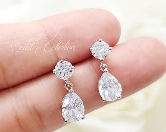 Tiny Teardrop dangle Cubic Zirconia 925 SILVER POST Earrings, Flower Girl Gift, Bridesmaid Earrings Gift, Bridal Party Gifts