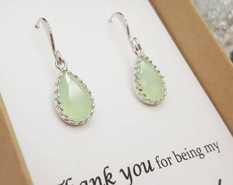 Jade Color Water drop crystal bridesmaid Earrings with message gift box, Bridesmaid Jewelry Gift
