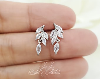 Tiny Leaves Cubic Zirconia Best friend Bridesmaid Earrings, Wedding Dainty leves earrings for Flower Girl, bridesmaid wedding Jewelry Gift