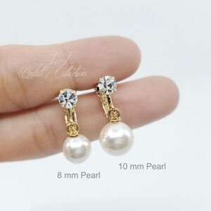 Simple 8mm Pearl GOLD Clip on Earrings,Flower girl, Wedding Bridesmaid Earrings Gift image 4