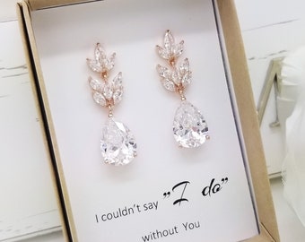 Romantic Teardrop with Long leaves Top Quality Cubic Zirconia Earrings, Bridal Earrings, Bridesmaid earrings gift