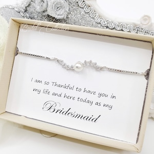 Point Pearl Wave Cubic Zirconia Adjustable Wedding  Bridesmaid Bracelet Gift, Braidal Jewelry, Bridal Party Gift with Customize Message