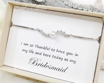 Point Pearl Wave Cubic Zirconia Adjustable Bridesmaid Bracelet Gift