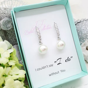 Pretty Long dangle Pearl Earrings, Elegant Bridesmaid  Earrings gift