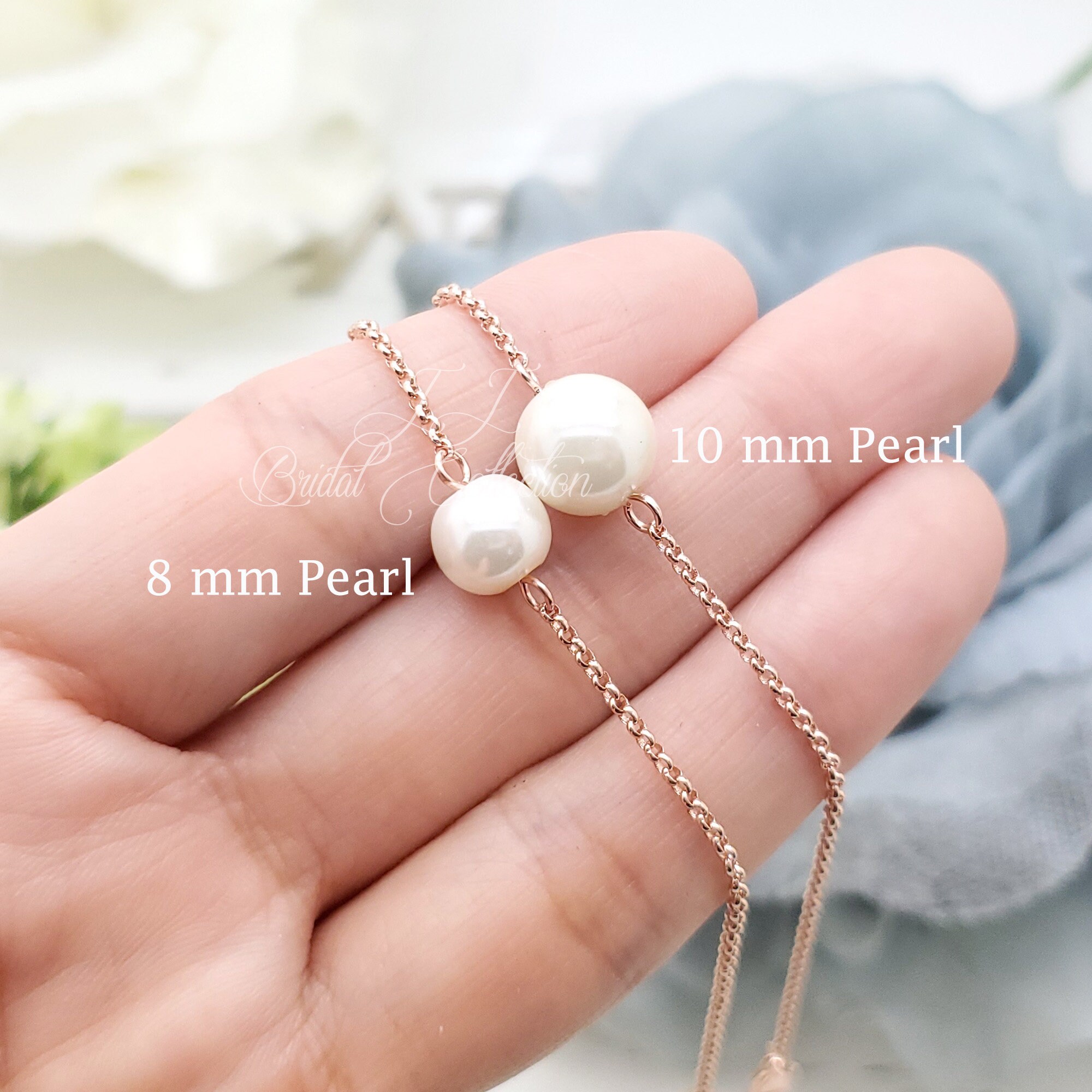 Joyería Nupcial De Oro De 18K Pulsera De La Amistad 6mm Marfil Perla Natural De - Foto 14