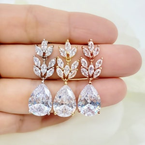 Romantic Teardrop with Long leaves Top Quality Cubic Zirconia Earrings, Bridesmaid earrings gift image 1