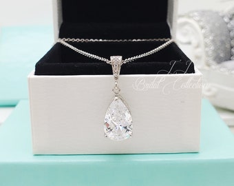 Kleine klassieke Teardrop Crystal ketting, bruids Cubic Zirconia, bruidsmeisje ketting geschenken