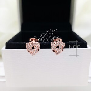 925 Silver Post FLAT Tie the Knot Earrings with CZ Wedding Earrings, Custom Message Bridesmaid Gift, Gift for Mom, Bridal Party gift