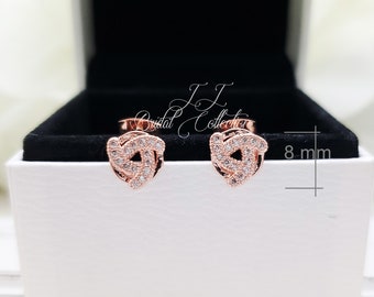 925 Silver Post FLAT Tie the Knot Earrings with Cubic Zirconia, Bridesmaid Earrings Gift