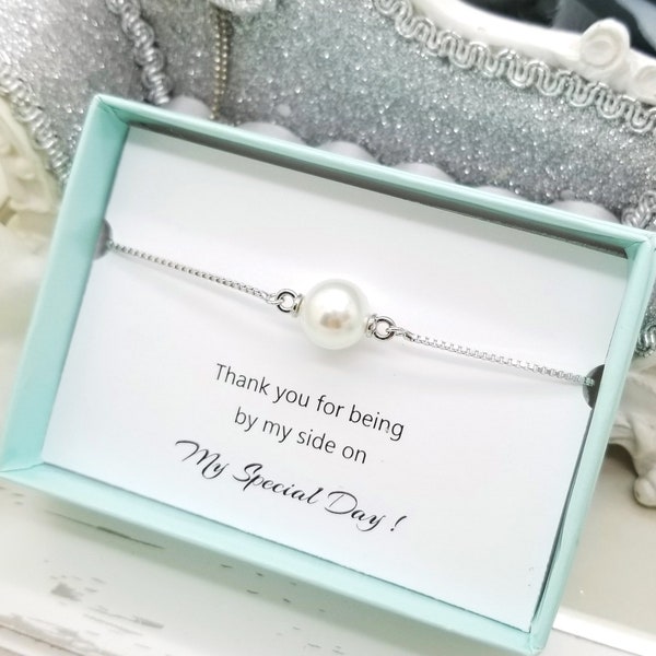 Simple 8mm Pearl adjustable wedding bracelet, bridesmaids bracelet, Wedding Jewelry Gift, Flower girl bracelet