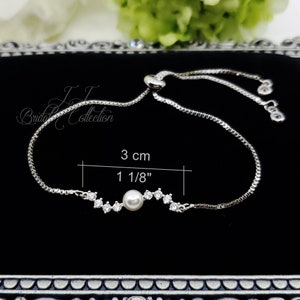 Point Pearl Wave Cubic Zirconia Adjustable Bridesmaid Bracelet Gift image 3