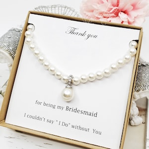 6mm Pearl Necklace with 10mm Pearl Charm Bridesmaid Necklace, Bridesmaid Jewelry Gift