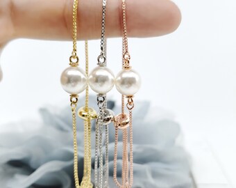 Pulsera de perlas ajustable para bodas, regalo para damas de honor, pulsera de perlas de 10 mm hecha a mano para niñas de las flores, mensaje personalizado.