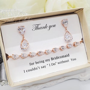 Teardrop Design dangle Earrings and Bracelet Set, Adjustable Cubic Zirconia Bridesmaid Bracelet Set