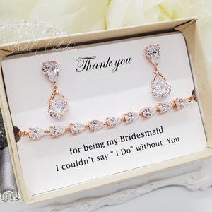 Wedding Teardrop Design dangle Earrings and Bracelet Set, Adjustable Cubic Zirconia Wedding Bridesmaid Set, Bridal Party Jewelry Gift