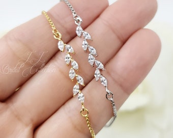 Long Leaves Cubic Zirconia Adjustable Bridesmaid Bracelet Gift